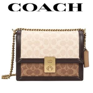 Coach Hutton Shoulder Bag in Signature Canvas with Snakeskin Detail NWOT